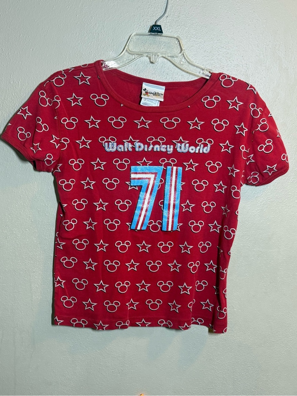 Vintage Red Walt Disney World '71 Patriotic Mickey Mouse & Stars T Sz M